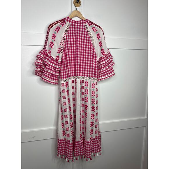 NWT Dodo Bar Or Eyelet Embroidered Tassel V-Neck Lola Mini Dress Fuchsia Pink - Picture 6 of 8